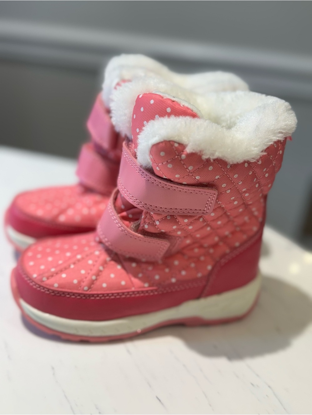 Carter's Pink Polka Dot Girls' Snow Boots with Faux Fur Trim NWOT